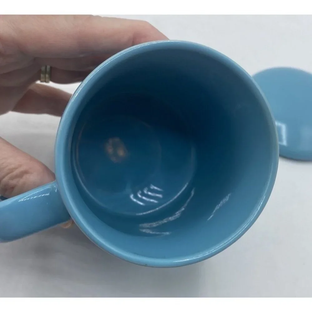 OmniWare Coffee Tea Mug With Lid Teapot Shaped Dish Blue Turquoise Minimalist